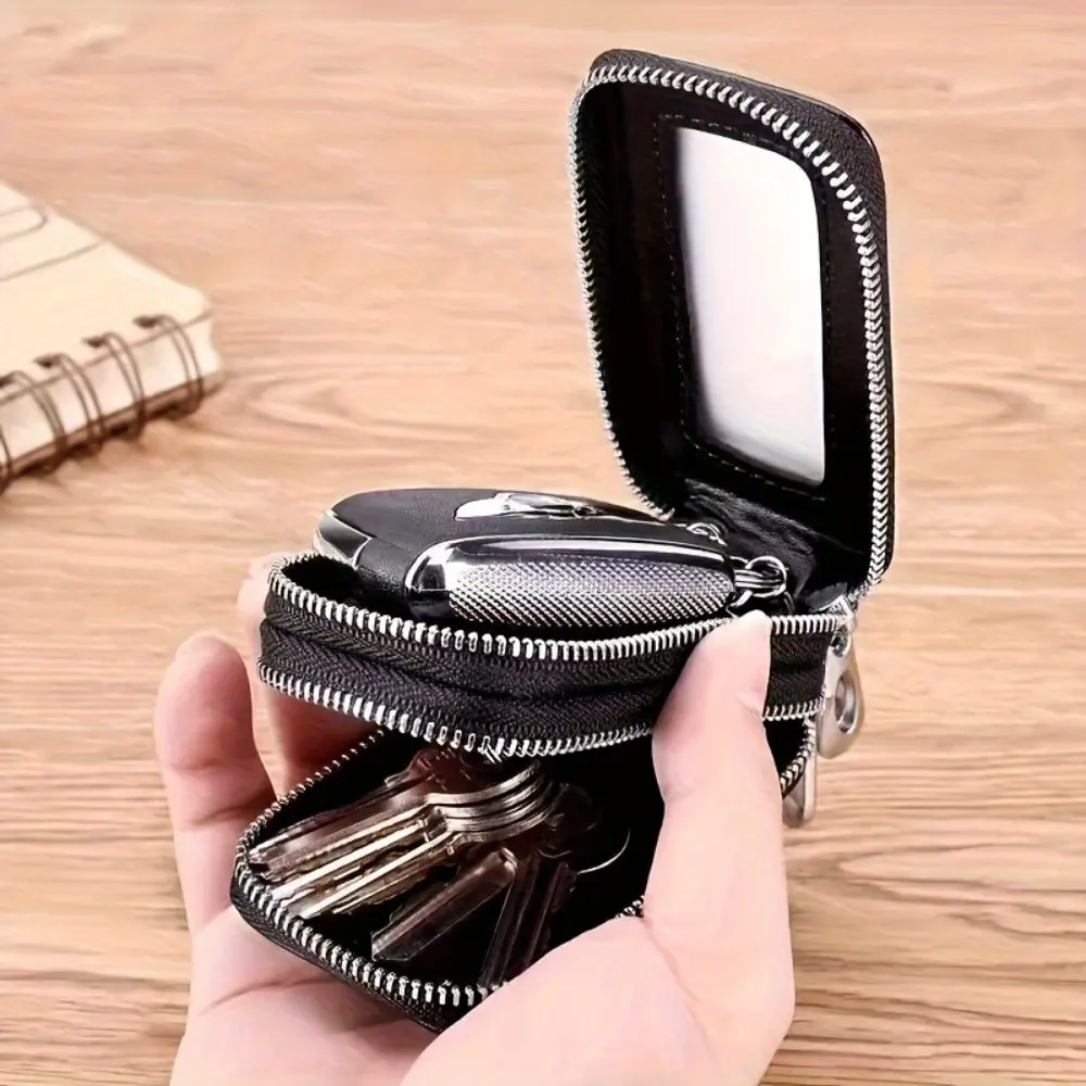PU Leather Key Case, Car Key Bag with Double Zipper, Spacious Interior for Large Car Smart Keys, Unisex Key Holder, Wear-Resistant Protective Pouch, Car Accessory