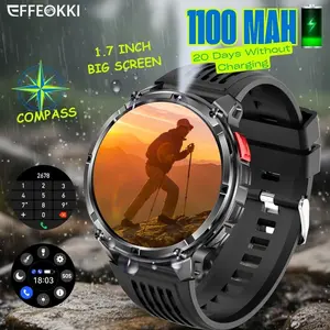 Effeokki Rugged Smartwatch for Men, Outdoor Compass, 1100mah Battery, IP68 Waterproof, Shockproof, Compatible with iPhone & Android, Ideal Birthday or Holiday Gift for Men