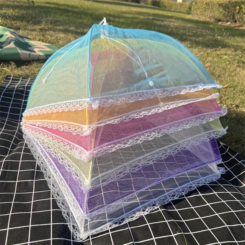 6pcs Sturdy Colorful Mesh Food Covers - Lace Edged, Insect-Repellent, Dustproof, Foldable, Pop-Up Design for Picnics & Outdoor Dining - Reusable, Picnic Essentials|Vibrant Table Cover|Reusable Mesh Cover, Picnic Covering
