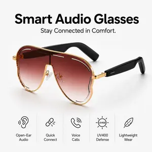 Smart Glasses with Open-Ear Sound, Bluetooth Sunglasses for Men Women, Wireless Music, Hands-Free Calls, Touch Control, Voice Assistant,Smart Audio Glasses for Driving Running Cycling