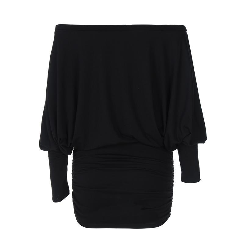 Women's Sheer Ruched Party Dress, Off-The-Shoulder Long Sleeve Women's Mini Dress for Spring & Fall