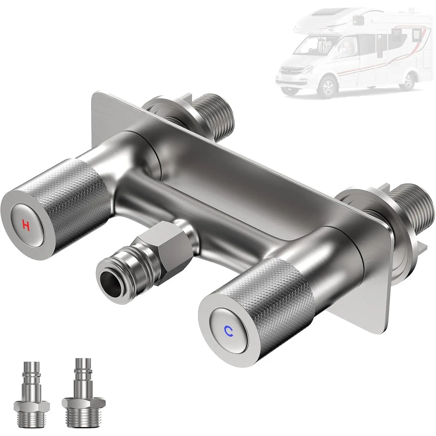 Metal RV Shower Faucet Valve 4", Camper Shower Faucet  Explosion-Proof, 2-Way Quick Connect Diverter with Filter,Rv Faucet  for Outdoor Use Brushed Nickel,RVF01-BN