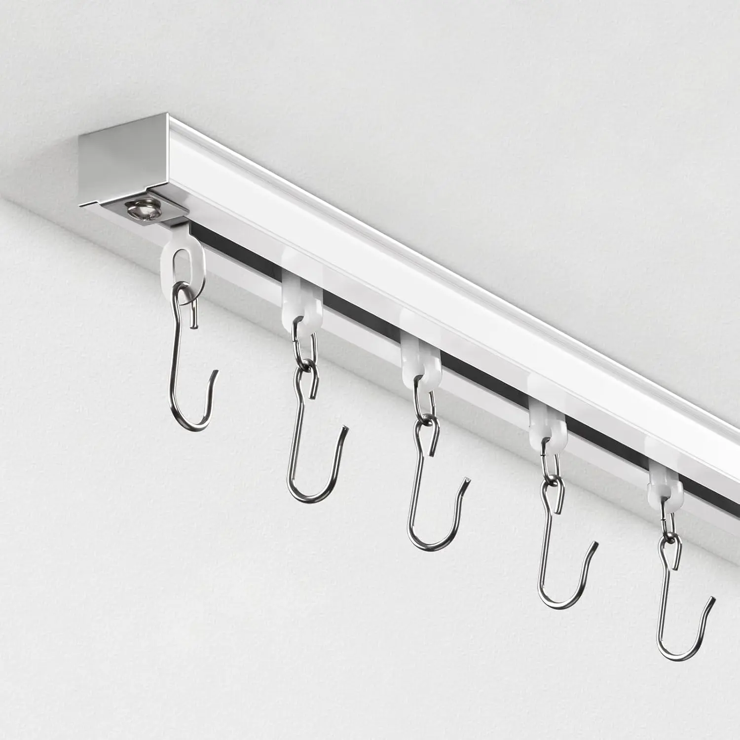 Ceiling Curtain Track with Roller Hooks, 6ft - 9ft Ceiling Mounted Rail Set for Room Divider, White