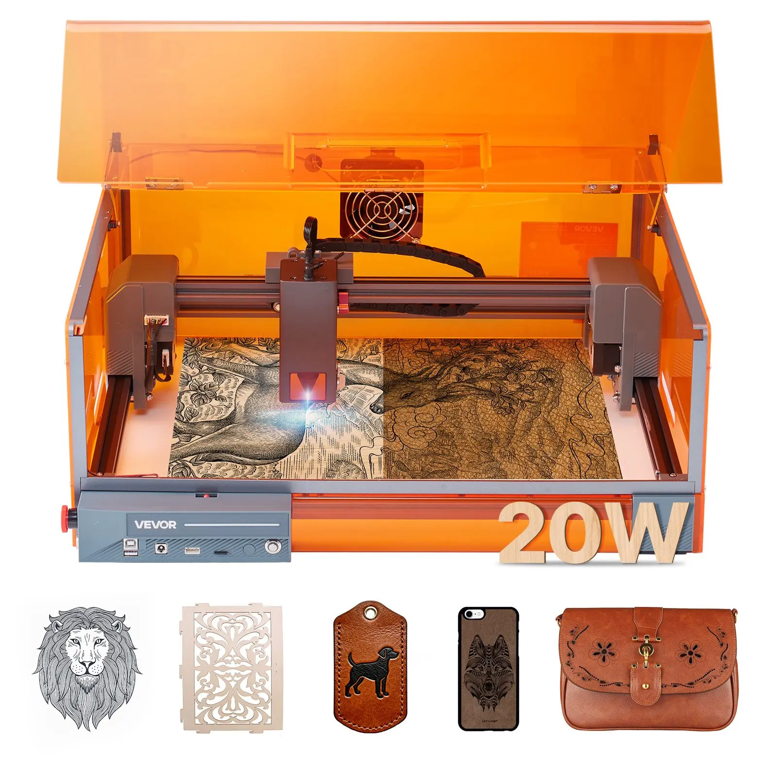 toolupgrade VEVOR 20W Power Laser Engraver & Cutter with Enclosure, 7000 mm/min Speed, 11.8" Area, 11.8x11.8 in Working Space, Class 1, for Wood, Leather, Glass, Certain Metal