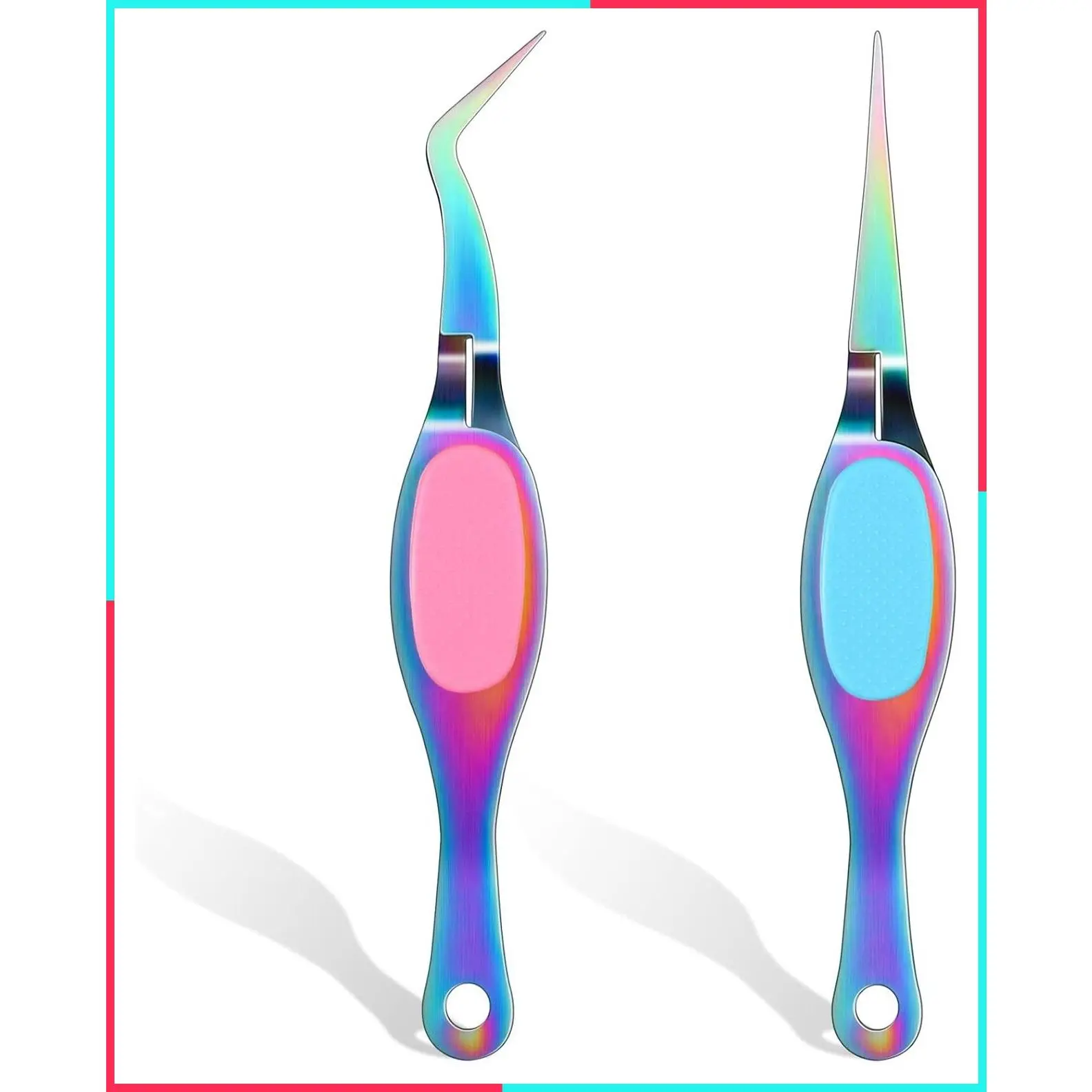 Precision Craft Tweezer Curved & Straight Fine Tip, Multi-Color Stainless Steel Reverse Soft Grip, Self-Locking Design for Jewelry Beading Scrapbooking Electronics Detail Work