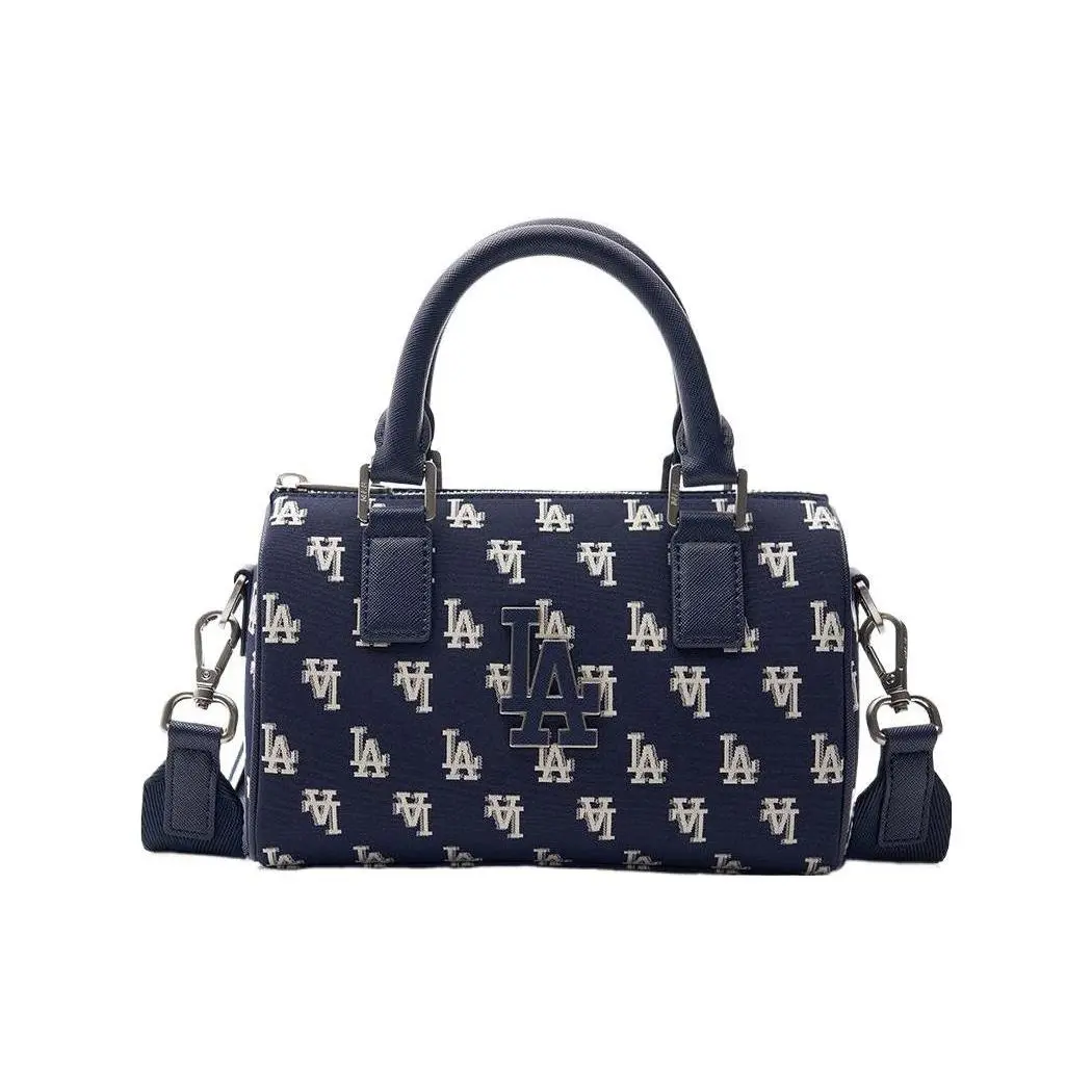 MLB Los Angeles Dodgers Vintage Letter Print Boston Bag – Unisex Retro Style Navy Blue Handbag