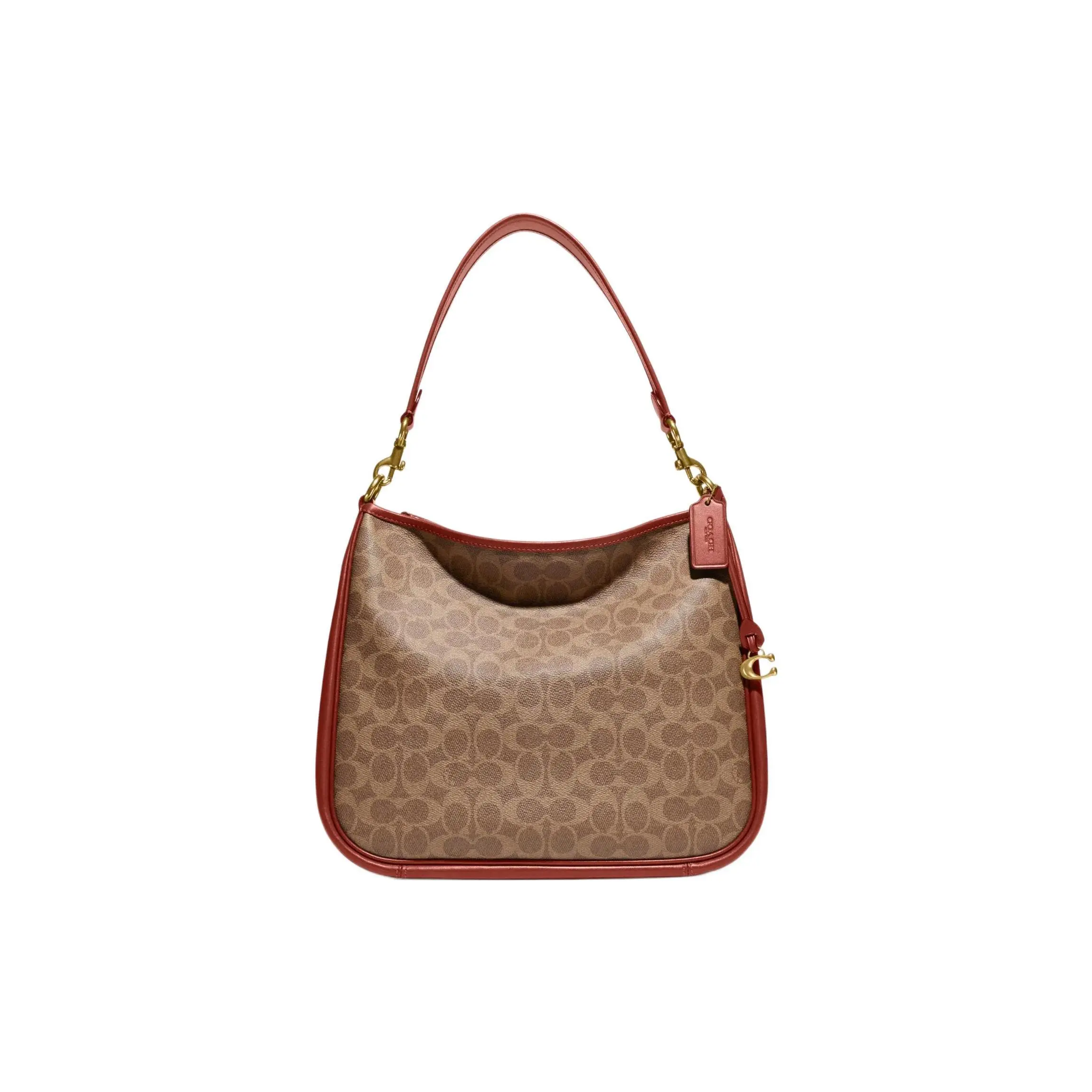 COACH Cary 33 Classic Monogram Zip Top Handle Crossbody Bag for Women, C-Logo Hardware, Genuine Leather, Burgundy Red