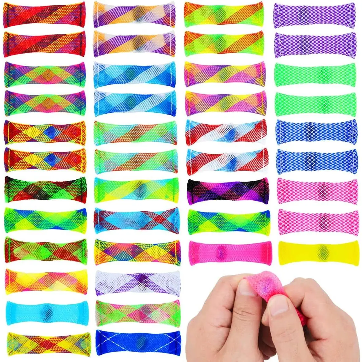 Fidget Toy 42 Pack Mixed Color Marble Mesh Fidget Toys,Stress Relieve Toy,Focus Enhance, Marble and Mesh Fidget Stress Relieve Toy for Adults and Student ADHD ADD Autism Halloween Decorations (42)gift