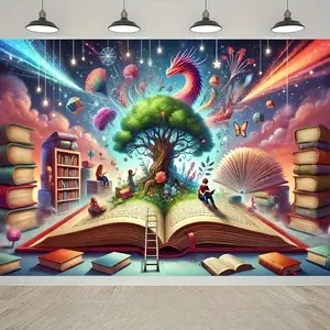 Reading Adventure Holiday Backdrop Party Backdrop Birthday Decoration Photo Background Wall Decor Event Decoration Photography Background Carnival Festival Indoor Outdoor Premium Polyester Fabric