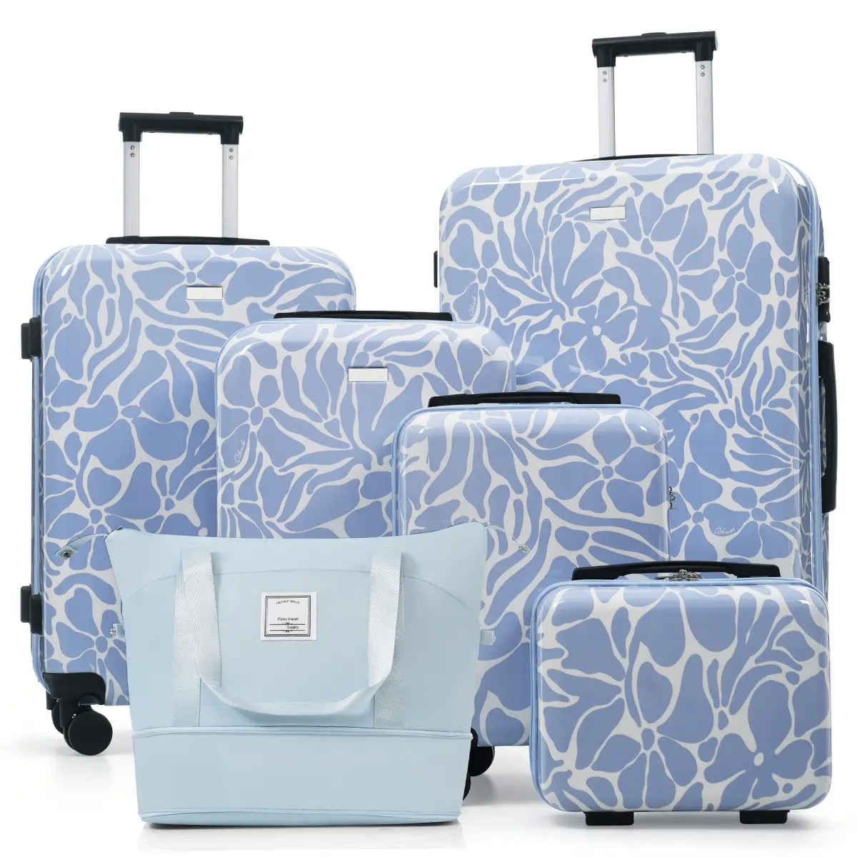 Luggage Set 6 Piece Hardside Luggage Set with TSA Lock, 14/16/20/24/28 Inch ABS Spinner Suitcase Set with Expandable Travel Duffel Bag, 360° Smooth Rolling Wheels, Adjustable Handle (Blue)