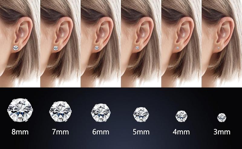 Jstyle 12Pairs Stainless Steel Round Clear Cubic Zirconia Pearl Stud Earring for Women CZ Earrings 3-8MM