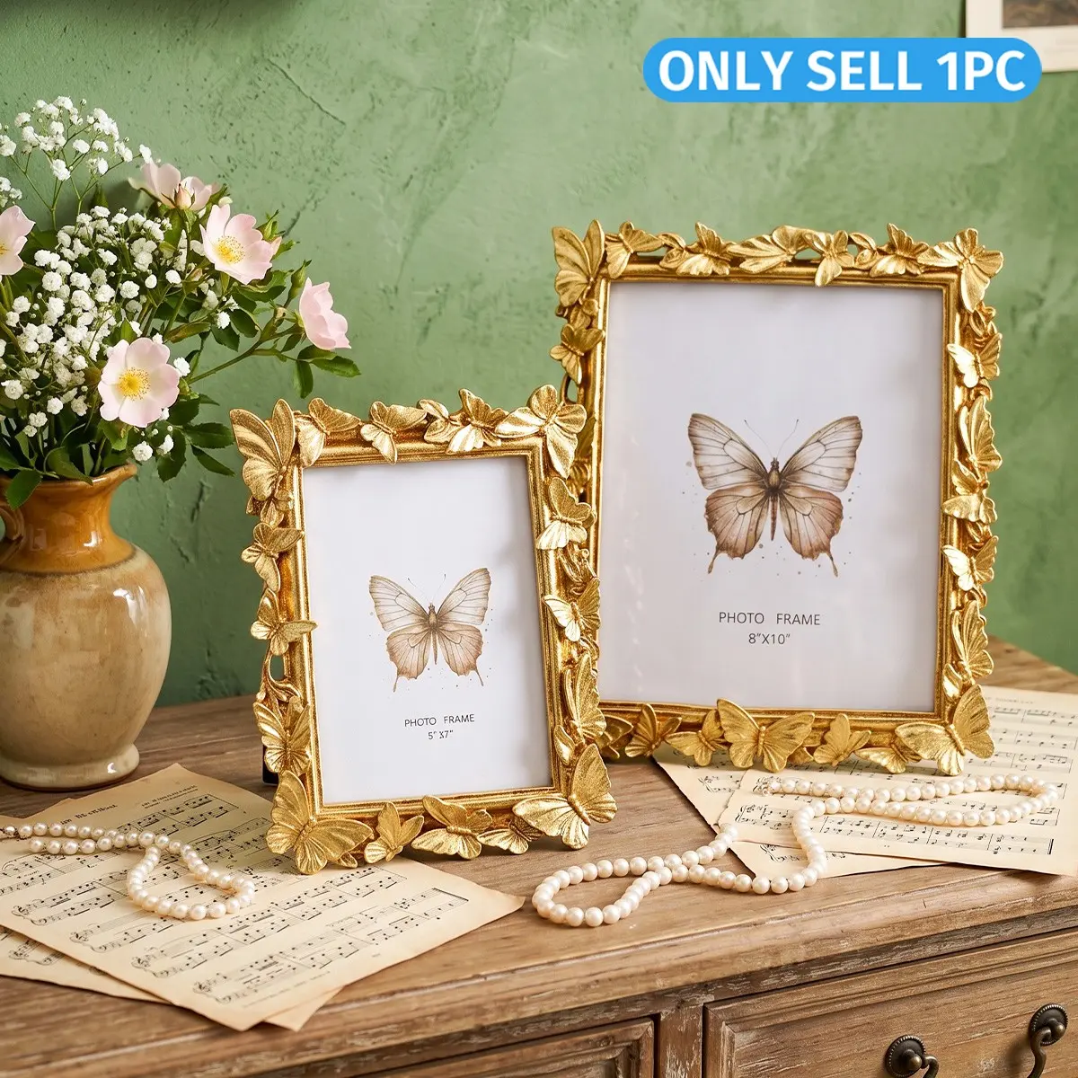 French Luxury Gold Butterfly Resin Frame, Court Style Photo Frame, Romantic Wedding Frame, Wall Hanging Decor, Gift Box