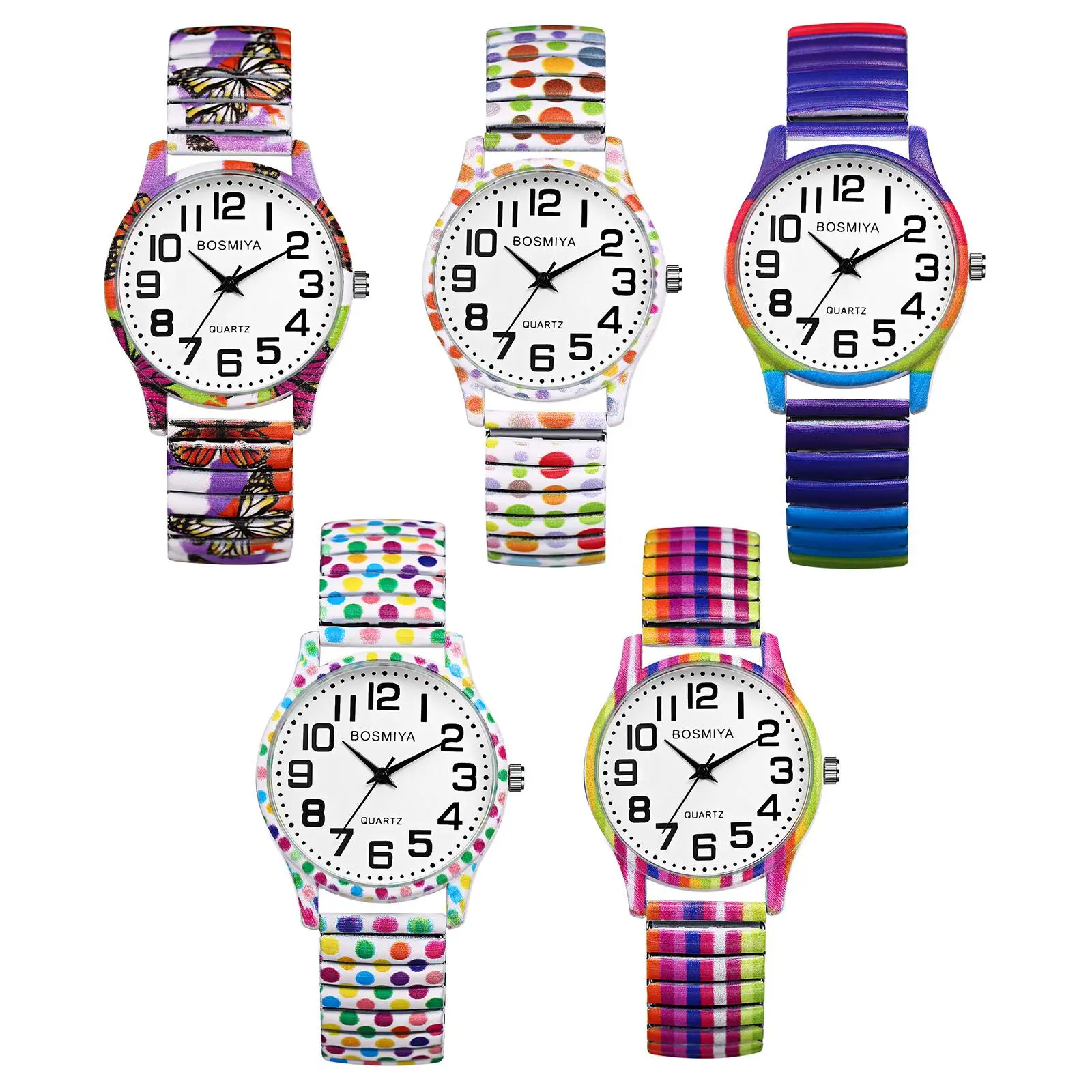 Women's Boho Quartz Wrist Watch Large Easy to Read Arabic Numerals Elastic Band