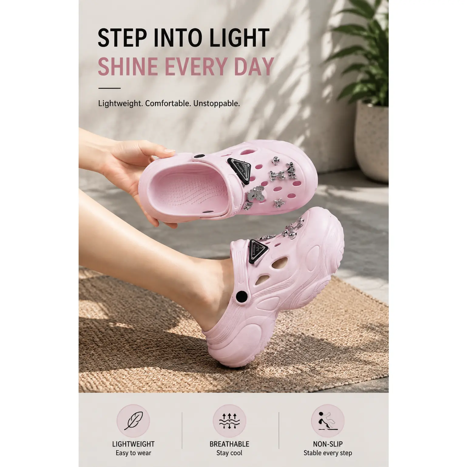 Women's Platform Clogs Shoes with Floral Charms, Lightweight Slip On Sandals, Comfortable Casual Garden Shoes, Breathable Summer Walking Shoes,Gingerbread,Man,Plush Slippers,Anime,Chainsaw,Pochita,Soft,Anti-Skid,Winter Clog Sli,thick,sole,warm w,christmas
