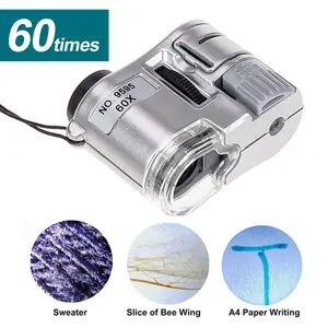 MANGOINTL 60X Handheld Magnifying Glass Mini Pocket Microscope Loupe Currency Detector Jeweler Magnifier With LED Light