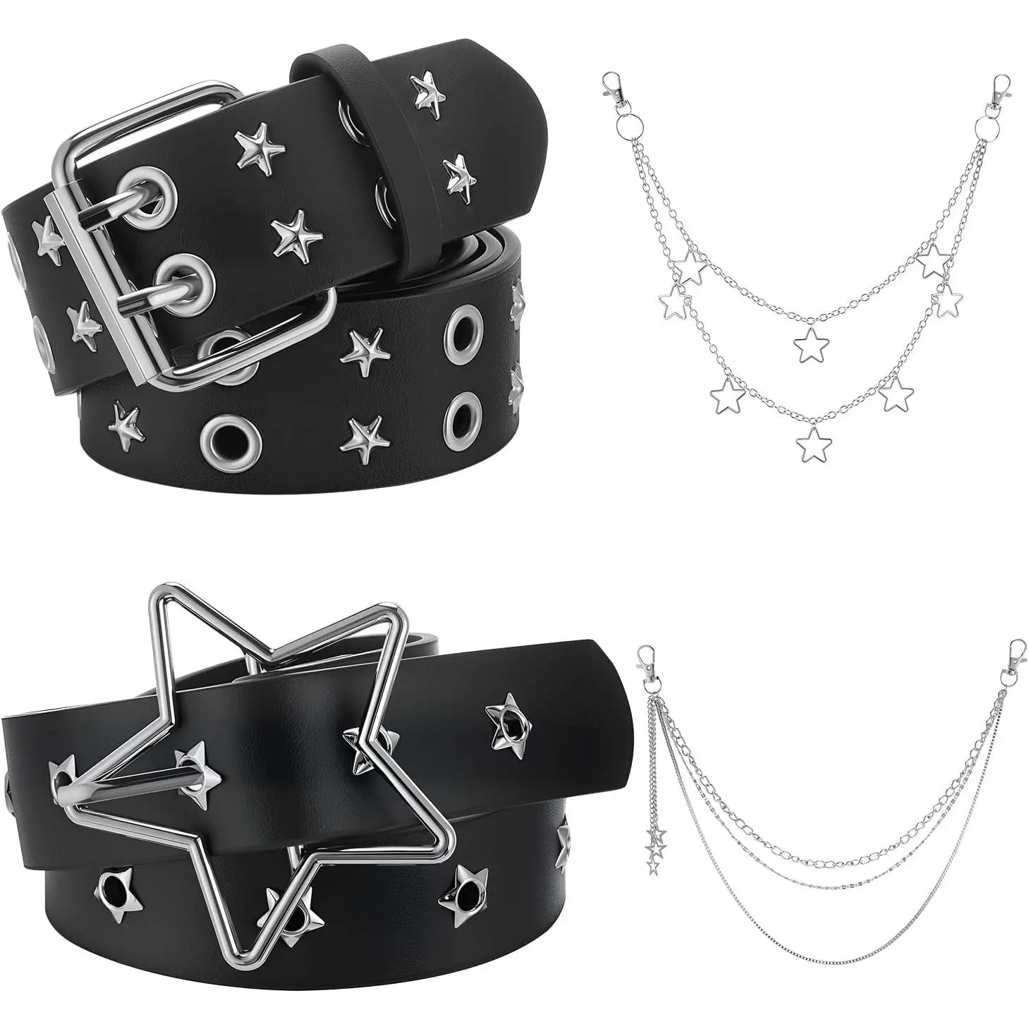 Y2K Studded Belt Set, Goth Punk Double Grommet for Jeans & Pants | Double Grommet Studded Design, Y2K Goth Punk Style,  Chain Decor, Adjustable , Fits Jeans Pants, Unisex Daily Party