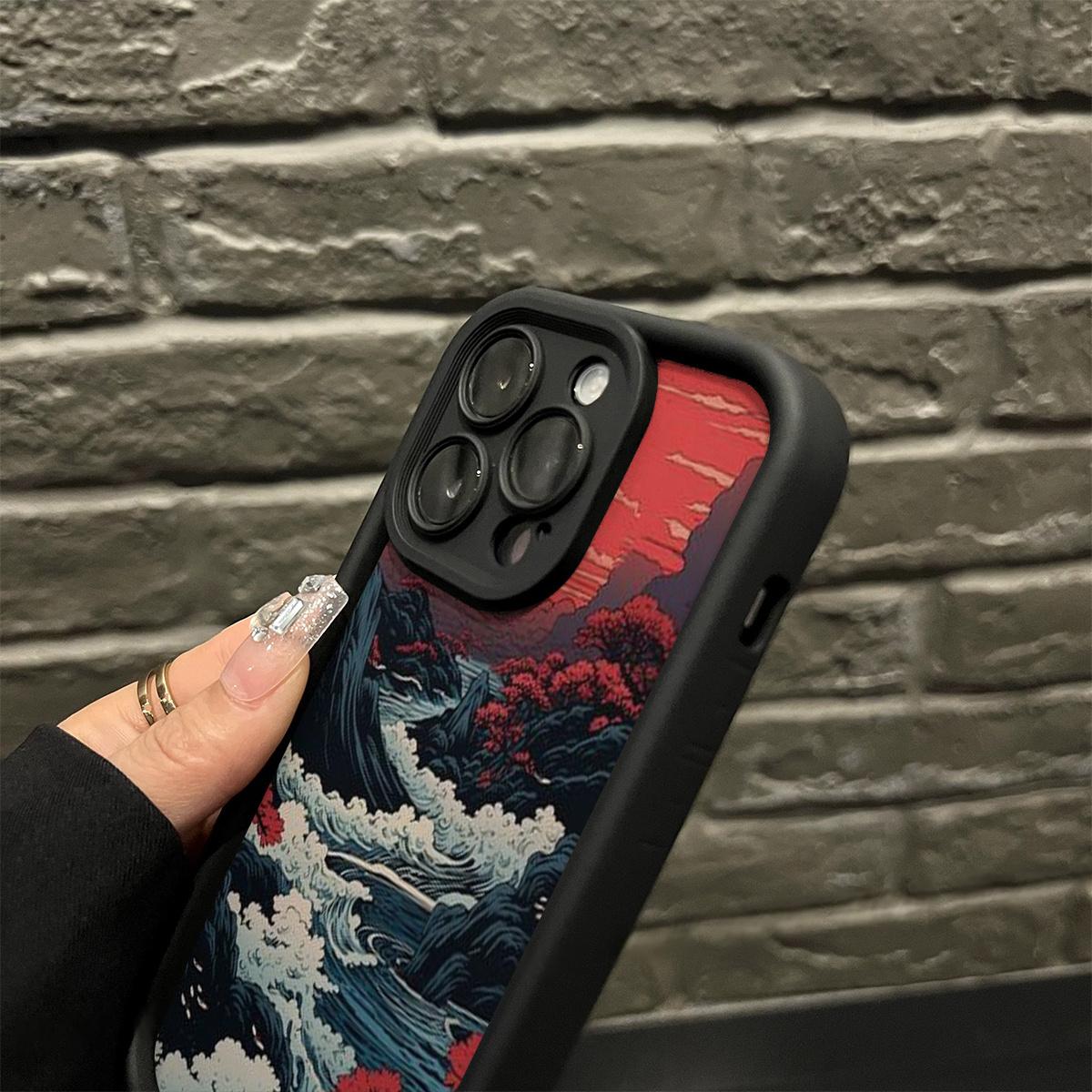 A Soft Matte Shock-Resistant Cover Featuring a Japanese Wave Pattern, Designed for iPhone 17 E Air Pro ProMax iPhone16 15 14 Plus 13 12 Mini 11 X XS XR, Crafted from Flexible TPU Material with