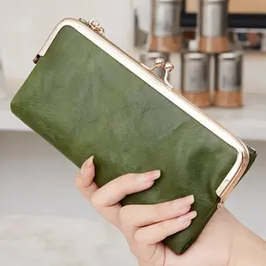 Multifunctional Long Wallet, Vintage Clutch Coin Purse with Kiss Lock, Dual Fold Festival Gift, Mother's Day Present, Women's Card Holder Zip Wallet