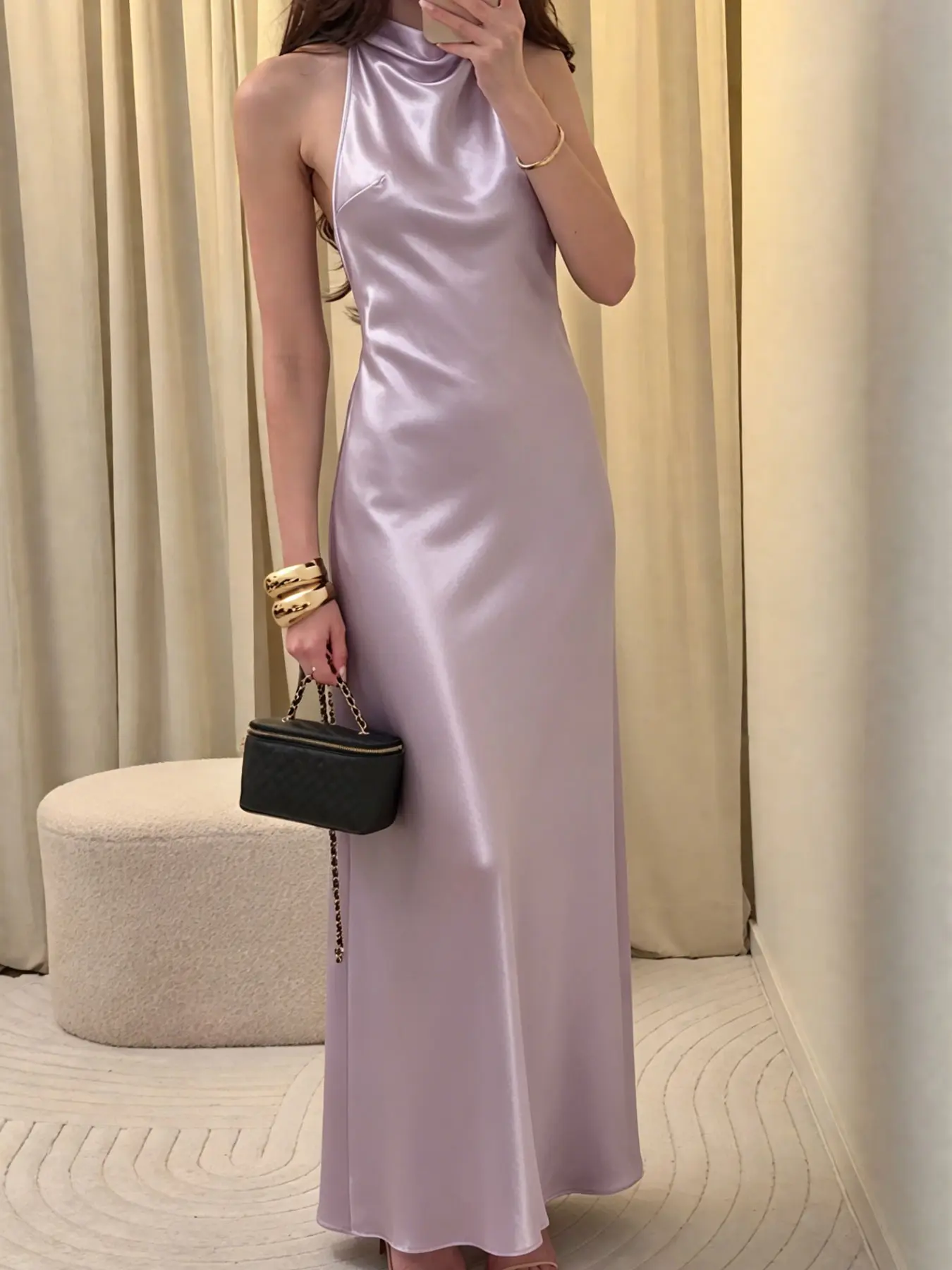 Women's Summer Dress Halter Neck Sleeveless Satin Dress With Hollowed Out Back And Backless, Red Yellow Purple Elegant Cocktail Party Dresses Elegant Evening Wear Silky Smooth Texture, Elegant And Formal Fashionable Women's Dress Prom Dresses