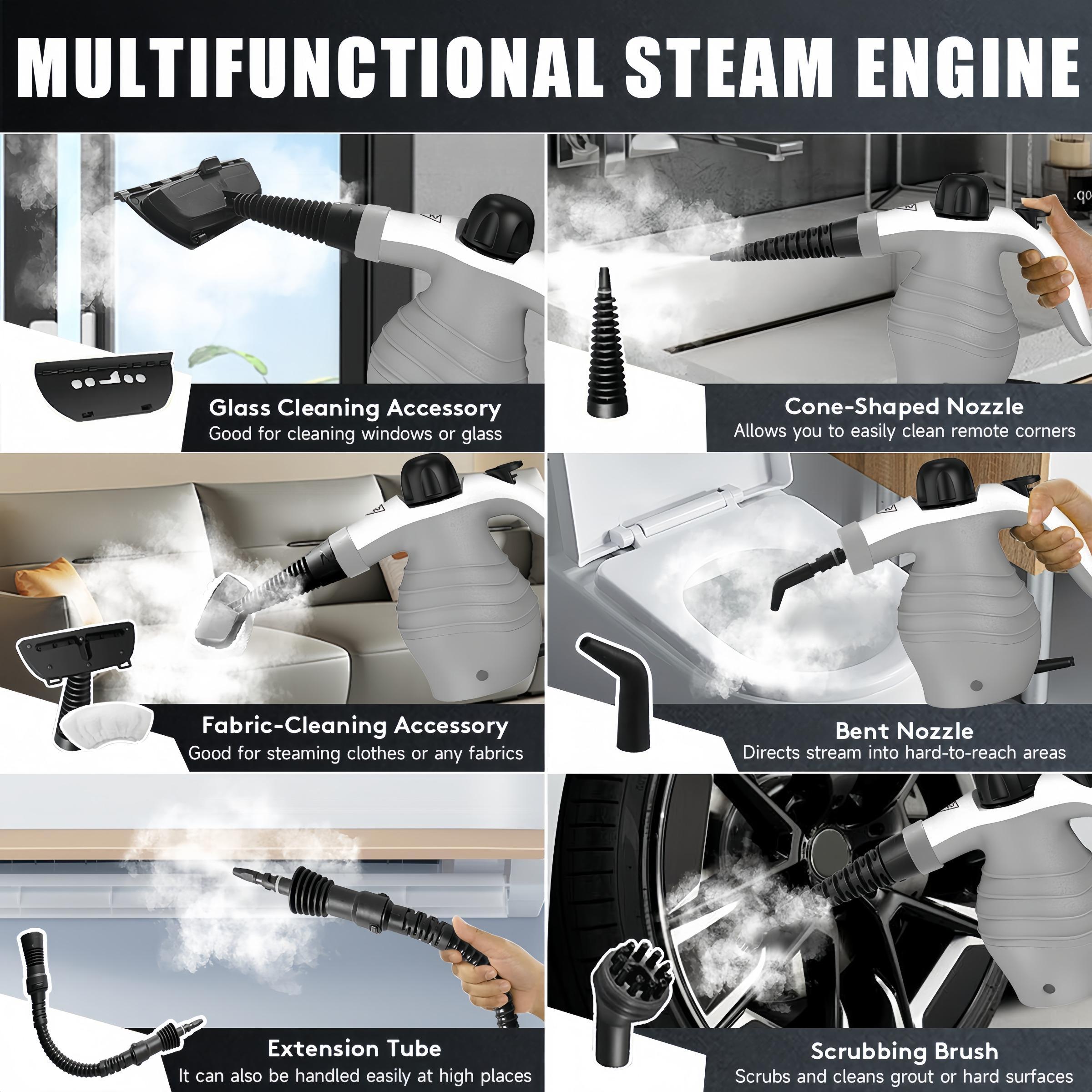 Pressurized Handheld Steam Cleaner, 1 Count Multi-purpose Steamer for Home Use with 9 Attachments To Remove Tough Stains on Car, Upholstery, Grout, Stovetop Handheld Steam Cleaning, Cleaning Tools