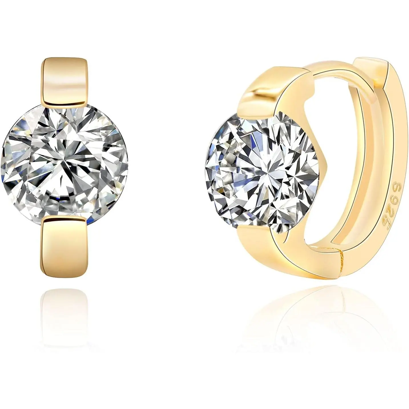 Huggie hoop Earrings for Women | 14k  Plated, Mini Round Cubic Zirconia, Small Simulated  ,   Gifts