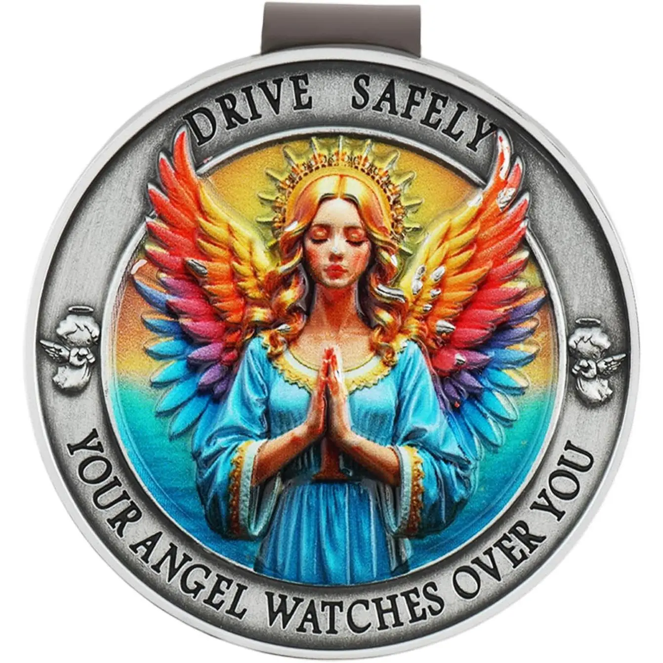 Colorful Guardian Angel Visor Clips for ,Stylish Guardian Angel for  Visor Clip with  Embossed Design, Angels Visors Clip as  Decorations to Guard Driving Safety