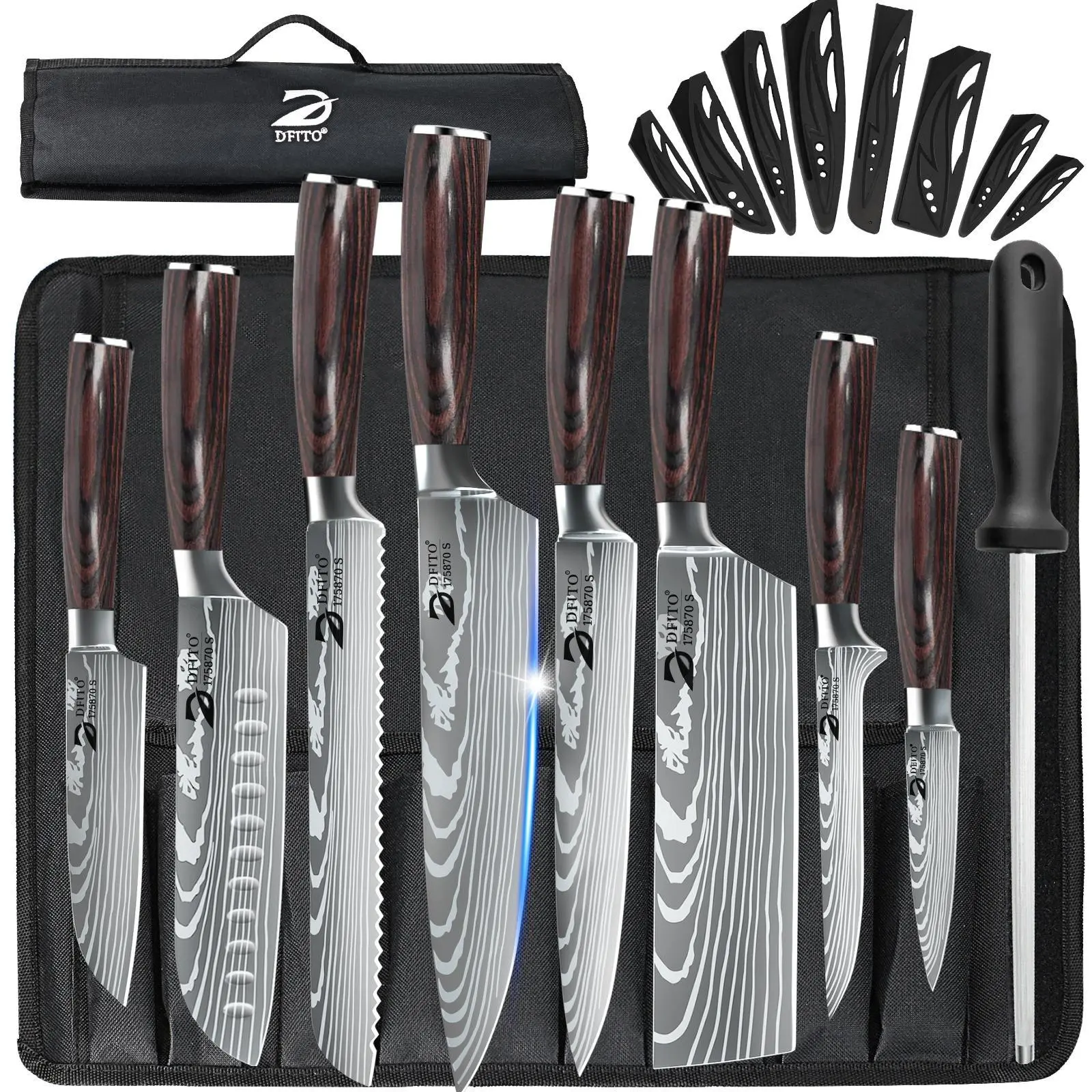 MDHAND Professional Kitchen Knife, 9 Piece Chef's Knife Set Sharp knives for the kitchen High Carbon Stainless Steel, Japanese Cooking Knife with Roll Bag Retro Blade#DealsForYouDays