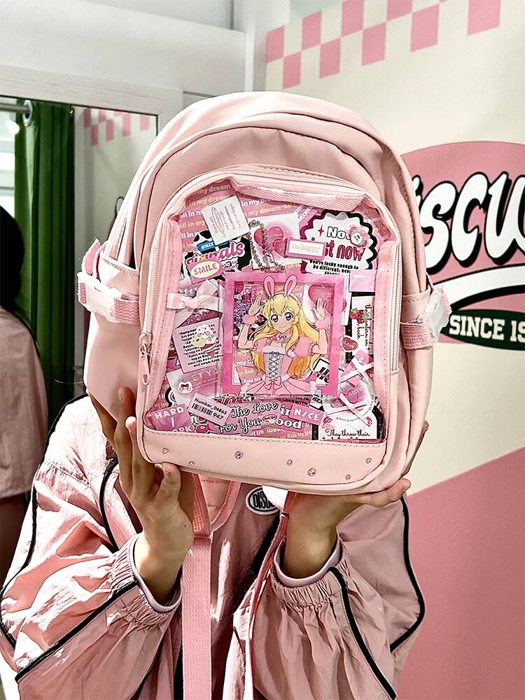 Y2K Cute Mini Backpack Women Fashion ItaBag Sweet Girl Transparent Rucksack DIY Personality Display Knapsack Lolita Shoulder Bag