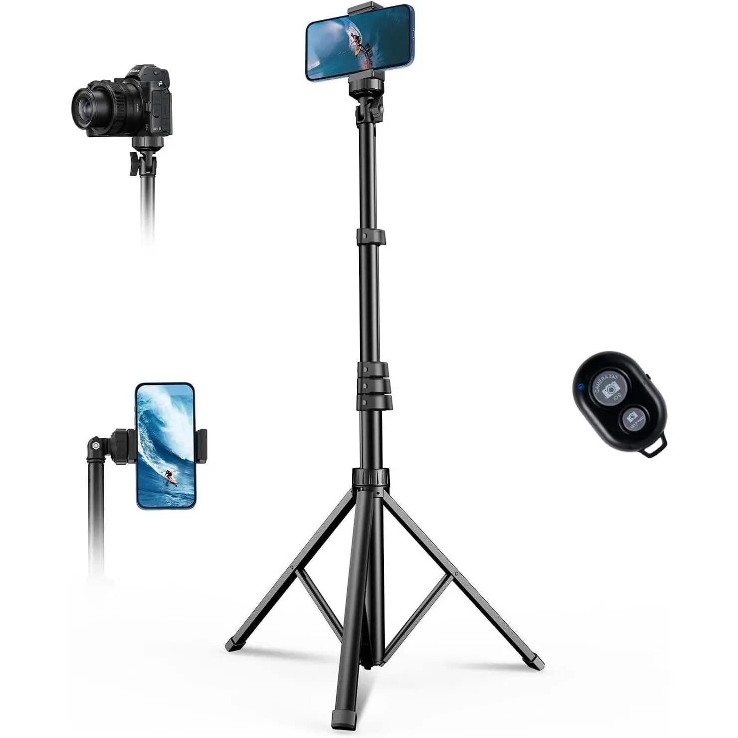 67" Phone Tripod,  Extendable Tripod for , Selfie Stick with Remote and Phone Holder, Compatible with /Android/Camera, Light Stand