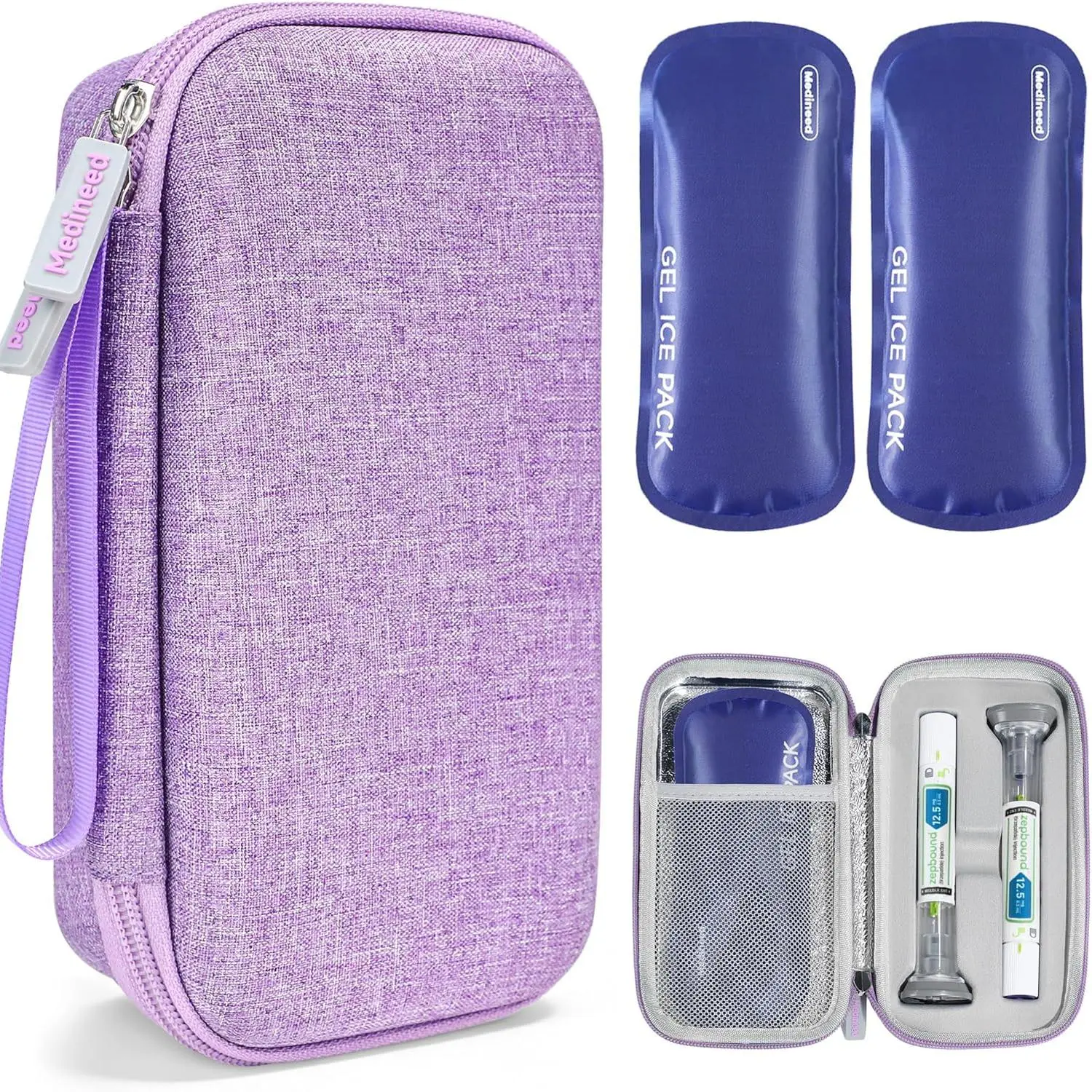 Travel Case Fits 2 Zepbound Injector Pens, Tirzepatide Travel Case TSA Approved with 2PCS Reusable Ice Packs, EVA Medicine Organizer for Daily Use (Purple, Large)