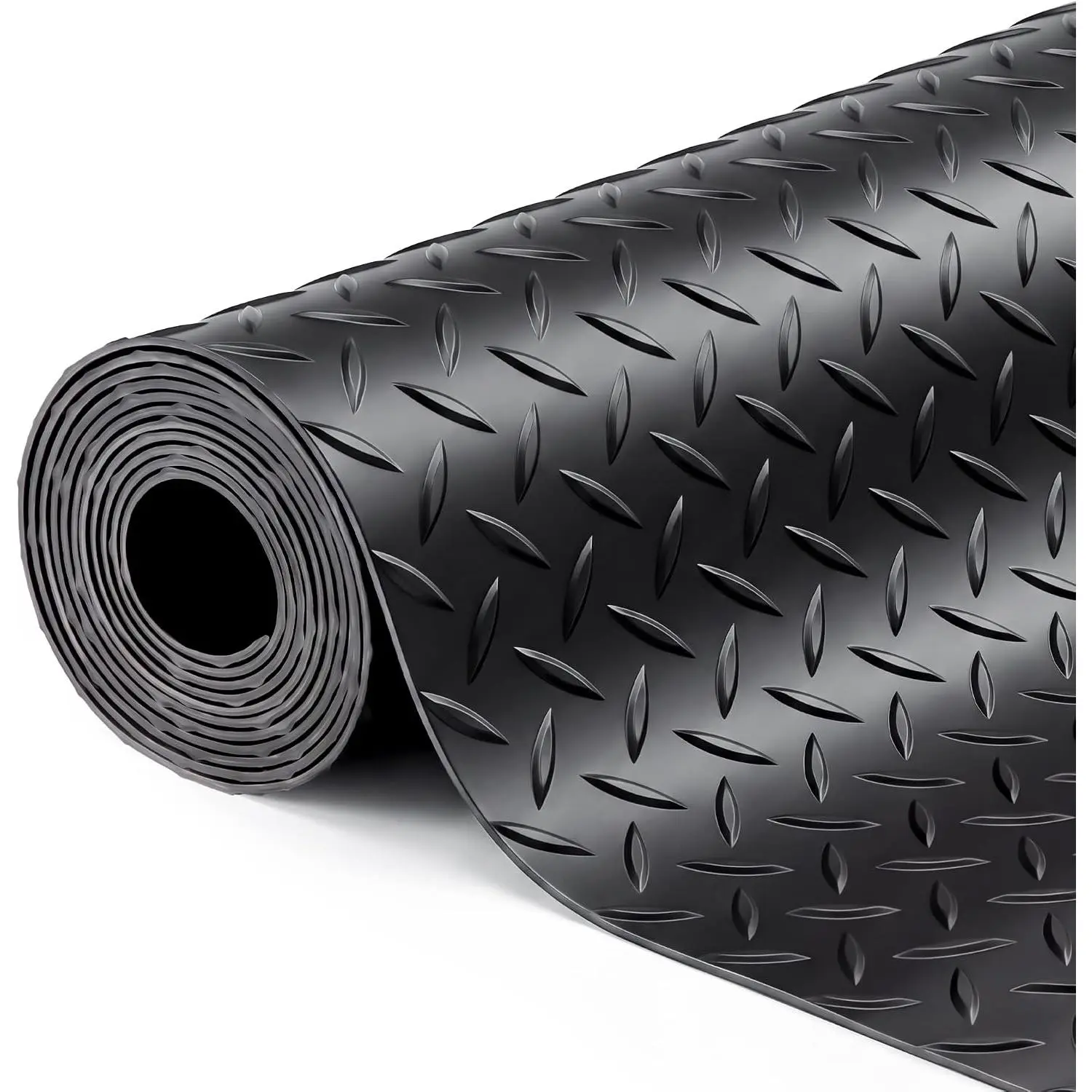 4 x 6 FT  Garage Floor Mat, Solid 2.8mm Thick Lay-Flat Black Commercial Grade Heavy Duty Parking Mat for Golf Cart, Workbench, ATV, Water/Stain Resistant Runner (Embossed  Plate)
