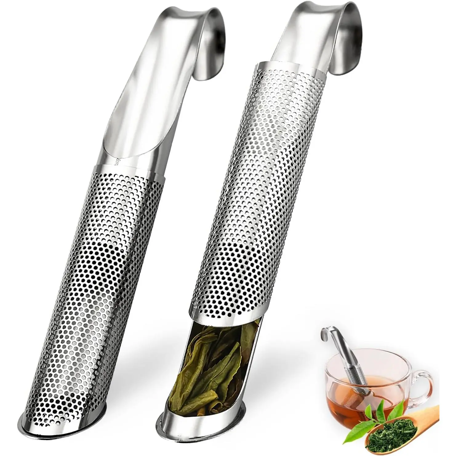 2-Pack Lightweight Food Grade SS Infusion Tool - Extra Fine Mesh Filter, Long Handle Steeper, Easy Cleaning for Loose Leaf, Spices, Mesh Grid