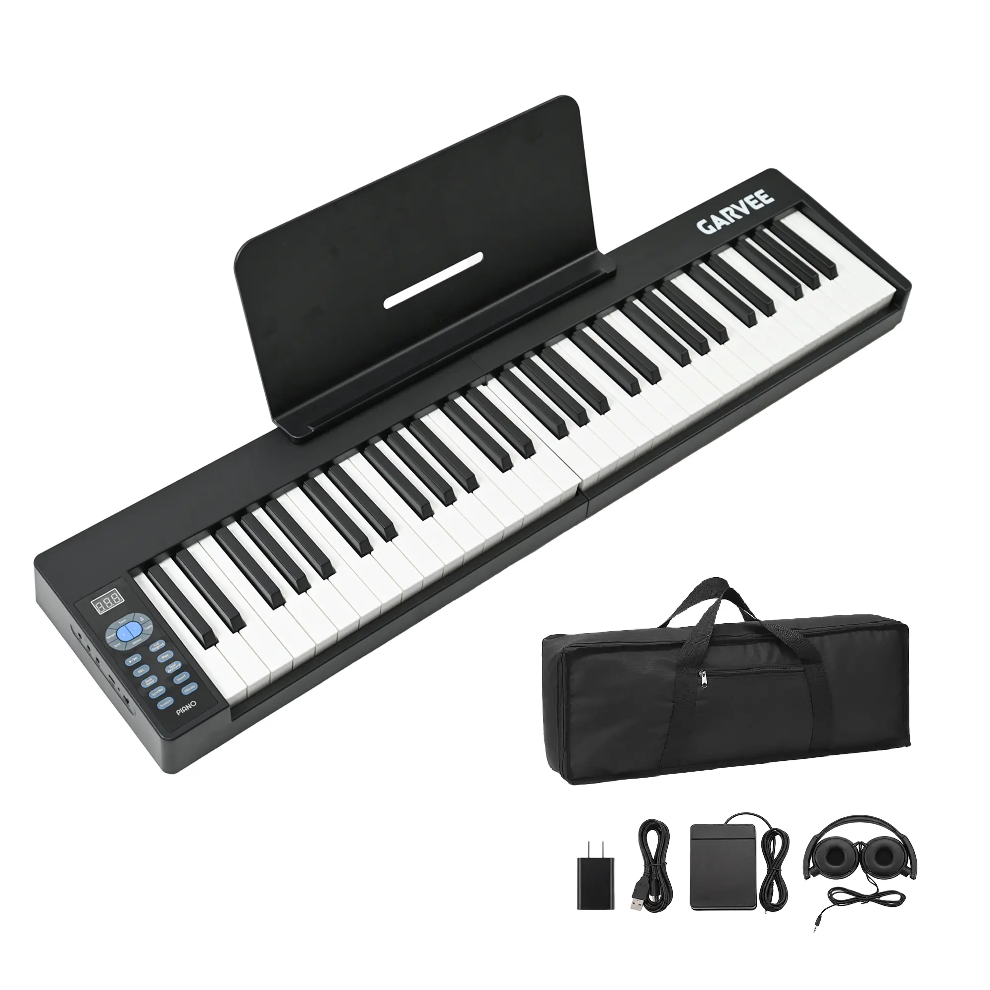 61-Key Foldable Electronic Keyboard PJ61CX | Black ABS | Portable Piano for Beginners, Kids, Travel & Home Practice
