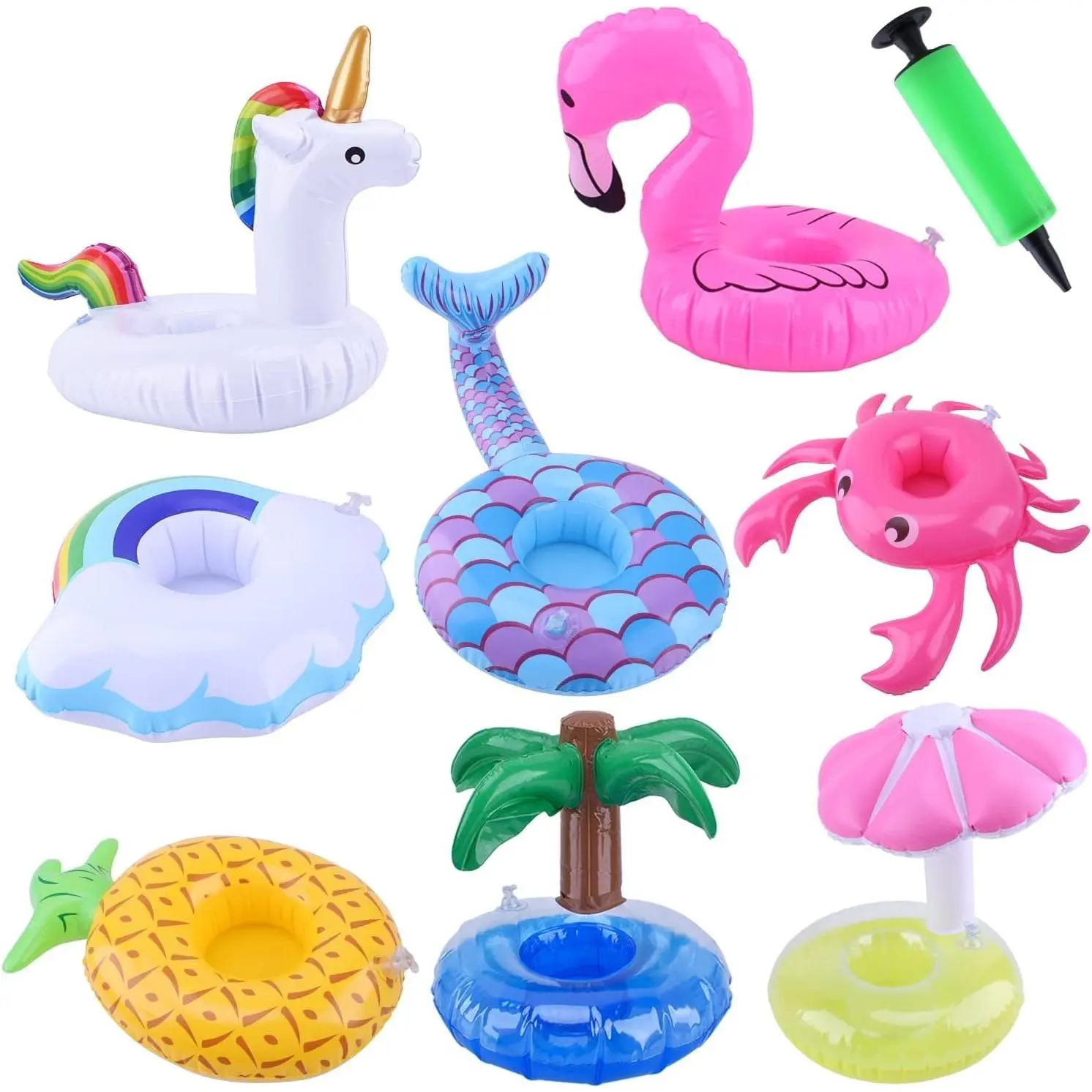 Inflatable Drink Floats 8 Pack Inflatable Drink Holders Cup Coasters Swimming Drink Holder with Air Pump for Summer Pool Party