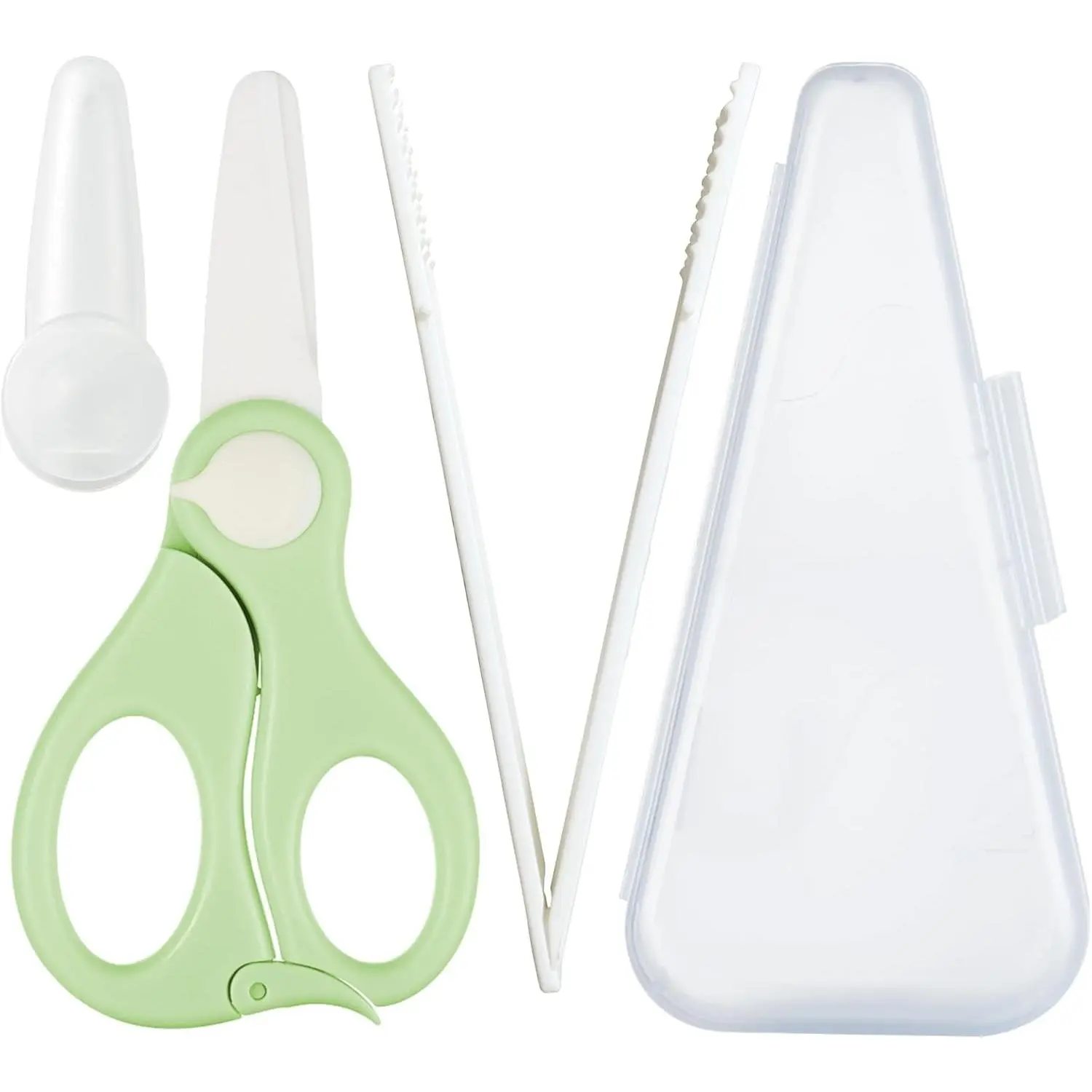 Baby Food Scissors with Travel Case and Tongs Set, Fully Detachable Ceramic Scissors with Safety Lock, Dishwasher Safe, Ideal for Noodles, Meats, Vegetables, Pizza and Fruits(Gift)