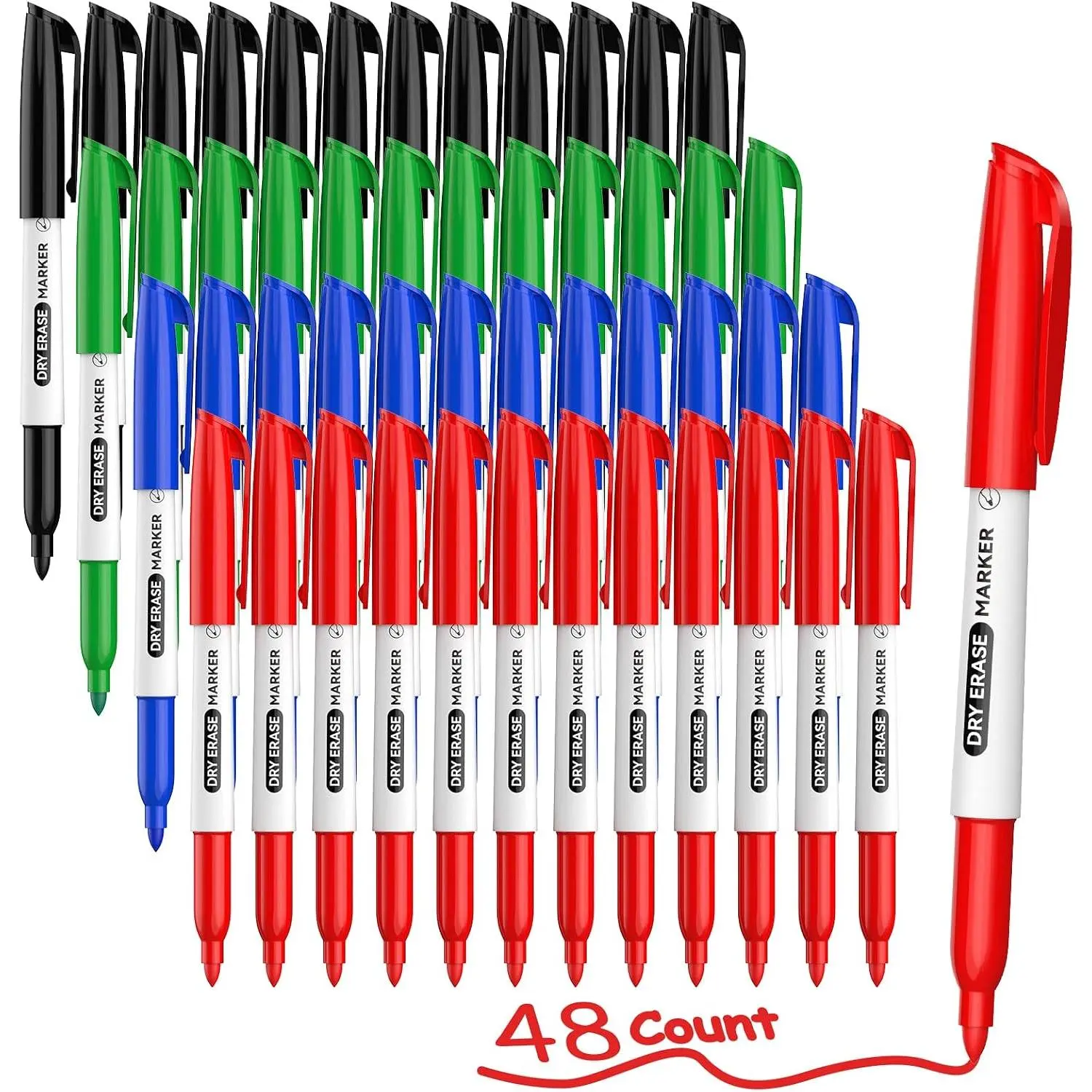 48 Count Dry Erase Markers Bulk - 4  Colors, Fine Tip, Whiteboard Erasable Markers for Students Teachers, Ideal for Classroom, , Office,  to School Supplies