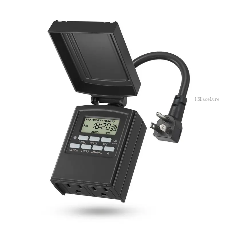 7 Day Outdoor Heavy Duty Digital Programmable Timer, Outdoor Timer Outlet Waterproof, 2 Grounded Electrical Outlets for Christmas Lights, 15A 1/2HP,ETL ListedH6LaceLure