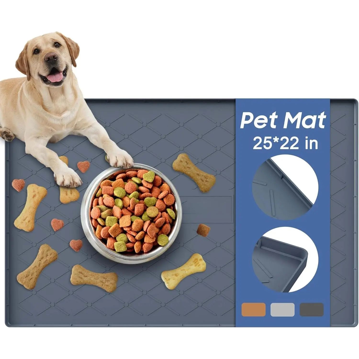 Large   Mat, 25" x 22"  Mat,     Mat with Raised Edges,   Mat,  Accessories, Prevents  Spills, Protects Floors (Dark Gray)