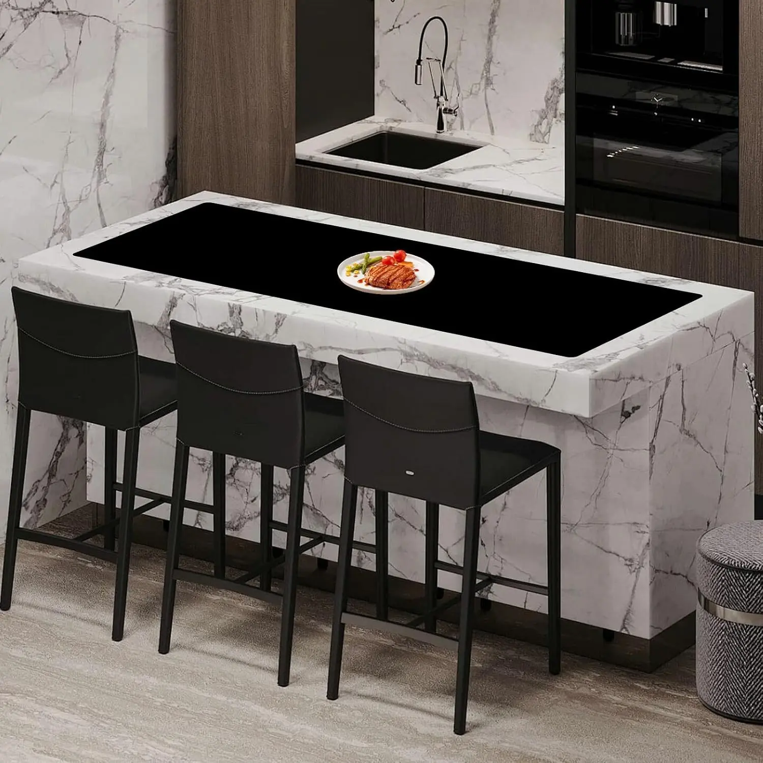 Extra Large Silicone Mats for Kitchen Counter, 78.7''x15.7''(200cmx40cm) Heat Resistant Kitchen Island Protector Mat, Large Countertop Protector, Multipurpose Cuttable Silicone Mat, Black