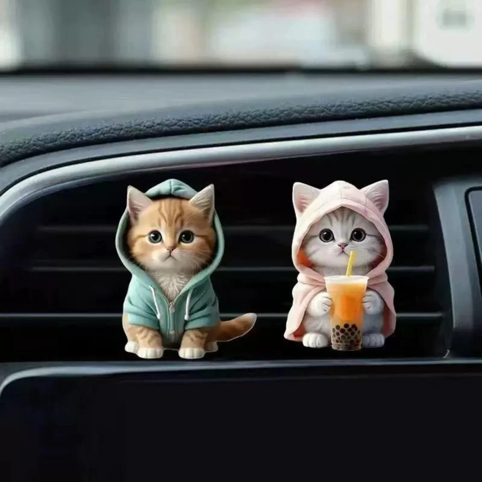 4Pcs/2Pcs/1Pcs Cute Cat Acrylic Car Vent Clip, adorable sweater kitten design car air freshener. Waterproof durable auto ornament, lovely decorative aromatherapy accessory for car interior styling.