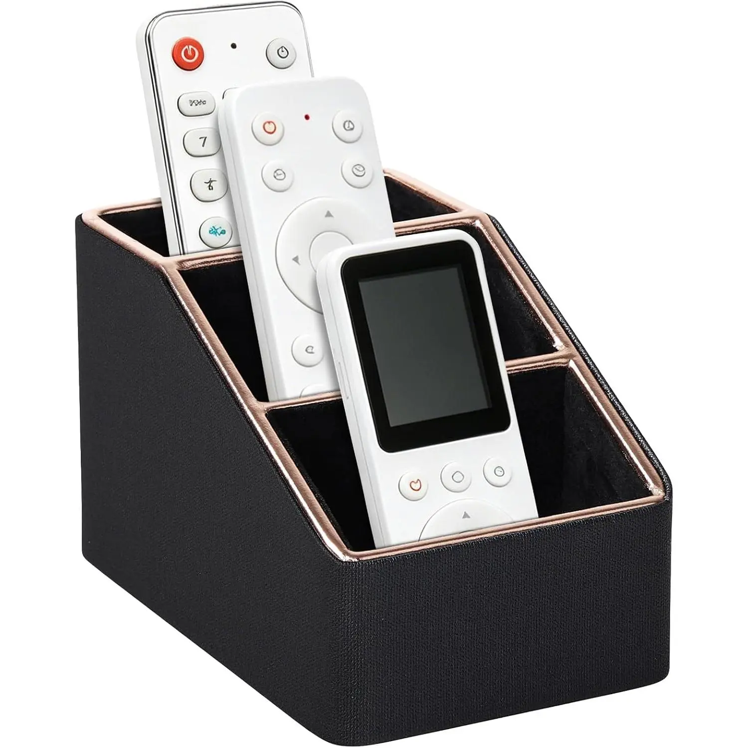 Rose   Inlaid Leather Desktop Organizer, Remote Control Holder,Nightstand Remote , Multi-Functional Storage Box for Cellphone,Pens, Makeup Brushes, Lipsticks & Small  (Black)