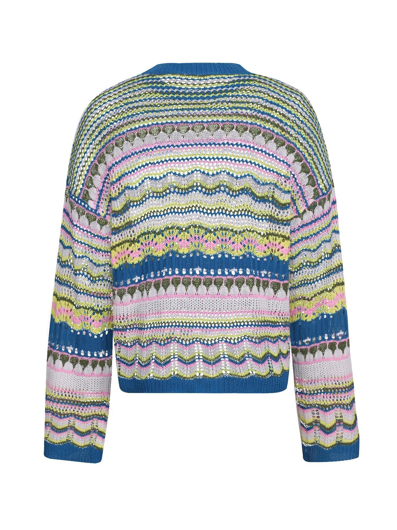 Women's Colorful Striped Print Hollow Out Drop Shoulder Knitting Sweater, Casual Long Sleeve Round Neck Jumper for Spring & Fall, Fashion Women's Knitwear for Daily Wear