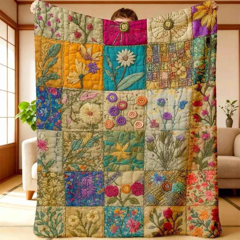1 Piece of Colorful Floral Patchwork Flannel Blanket - Soft and Comfortable, Versatile Sofa Blanket for All Seasons, Suitable for Sofas, Beds, Cars, Offices, Camping and Travel - Retro Floral Pattern