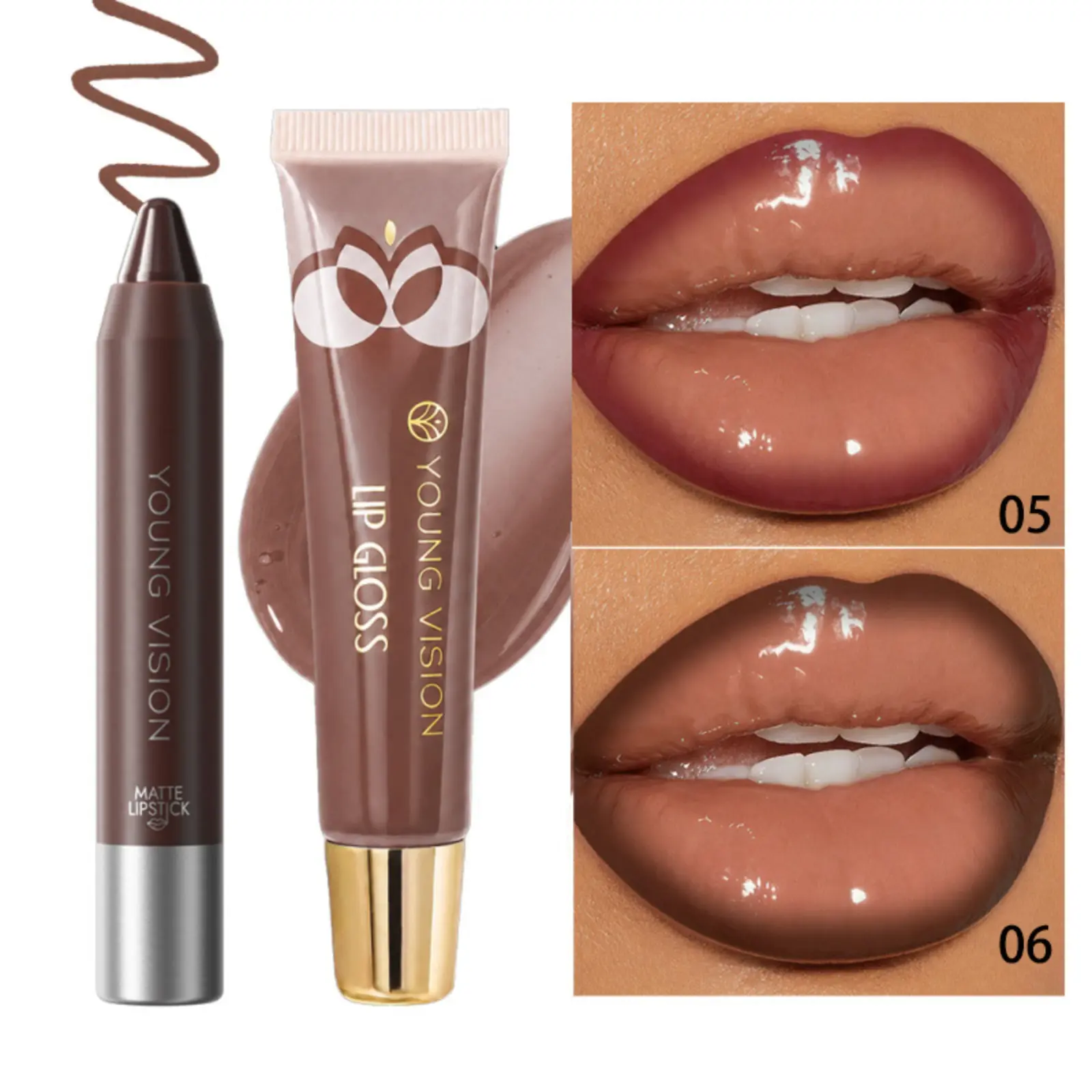 2pcs Chocolate Matte Brown Lipliner Lipstick Sets, Superimposed with Gradual Moisturizing Lipliner Lipstick Lipstick, Suitable for Beginners Who Apply Daily Lip Makeup By Layering