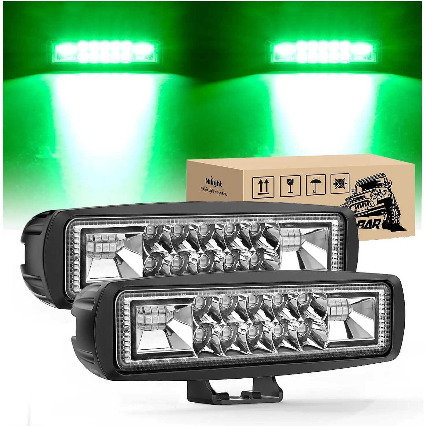 Nilight 6-Inch 60W High-Brightness Green Aluminum Alloy Offroad Led Pod Lights (2 PCS) - 12V-24V Safety Signal Flood Spot Combo Beam Lights with Mount Brackets for ATV/UTV, Led Pods