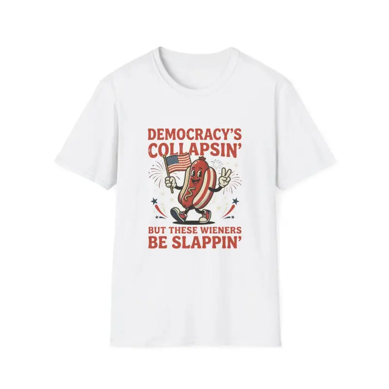 Democacy's Collapsing Hot Dog T-Shirt | Funny Patriotic Graphic Tee