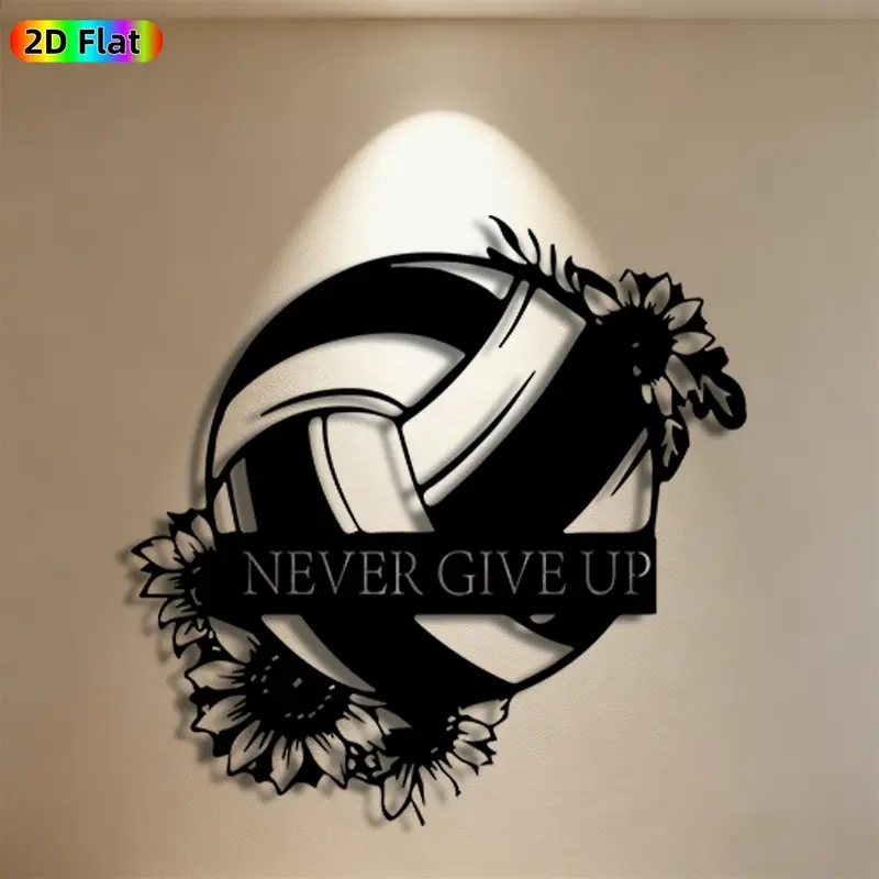 1pc Volleyball & Sunflower Metal Wall Art, Inspiring "Never Give Up" Statue Mural, Ideal Gift for New Year, Christmas, Sports & Floral Decor Enthusiasts, Weather-Resistant Metal Wall Decor , Perfect for Home Wall & Garden Fence, Motivational Wall Decor