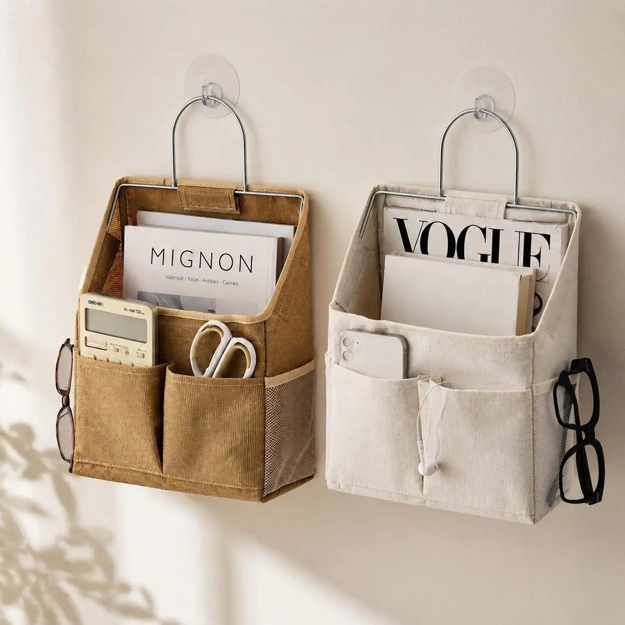 Wall Hanging Organizer, Multi-Pocket Hanging Storage Bag with Stainless Steel Frame, Wall Mount Storage Holder for Books, Phone, Remote, Stationery, Home, Office, Kitchen, Bathroom, Bedroom & Dorm