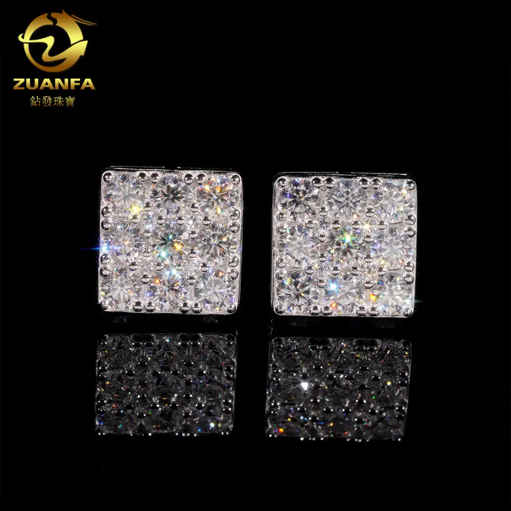 Sparkling Ear Jewelry - 925 Silver Electroplated Square Halo Studs, GRA-Certified VVS Grade Moissanite, Male-Friendly Unisex Fit, 2.5x Lasting Brilliance, Hip-Hop Look, Square Shape, Choking Hazard Small Parts