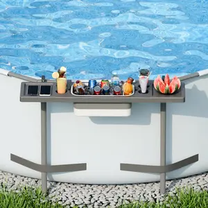 Pool Bar - Above Ground Poolside Table with 4 Cup Holders & Ice Bin, 47"×11" Foldable Swim Up Bar, Above Ground Pool Accessories, Pool Side Bar for Round/Oval/Rectangular Frame Pools